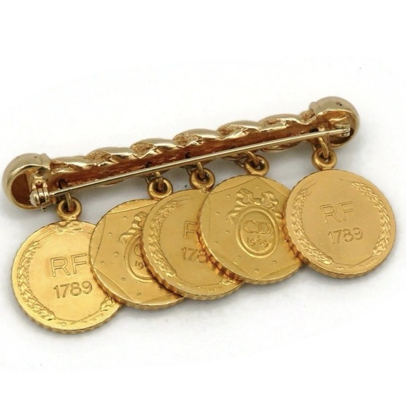 Christian Dior Brooch Pin 1989 French Bicennential Gold Coin CD Vintage Ladies - Picture 10 of 11